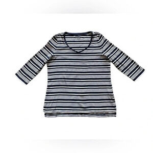 Talbots Stretch Ultimate Tee Navy White Striped 3/4 Sleeve Cotton Women’s LP